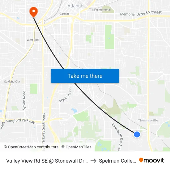 Valley View Rd SE @ Stonewall Dr SE to Spelman College map