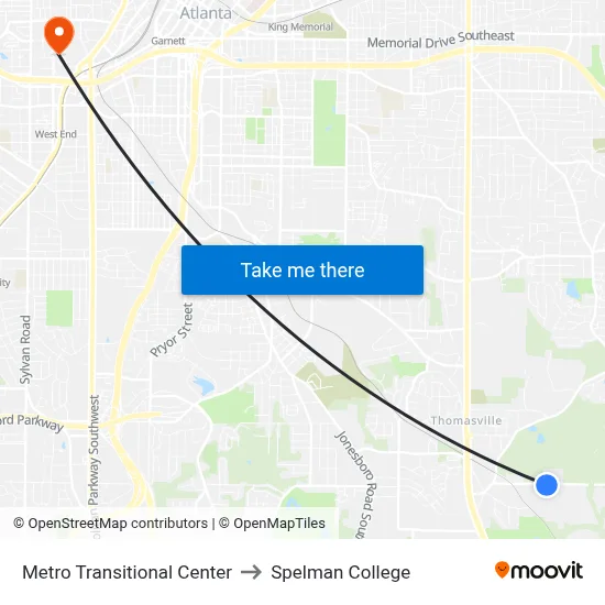 Metro Transitional Center to Spelman College map