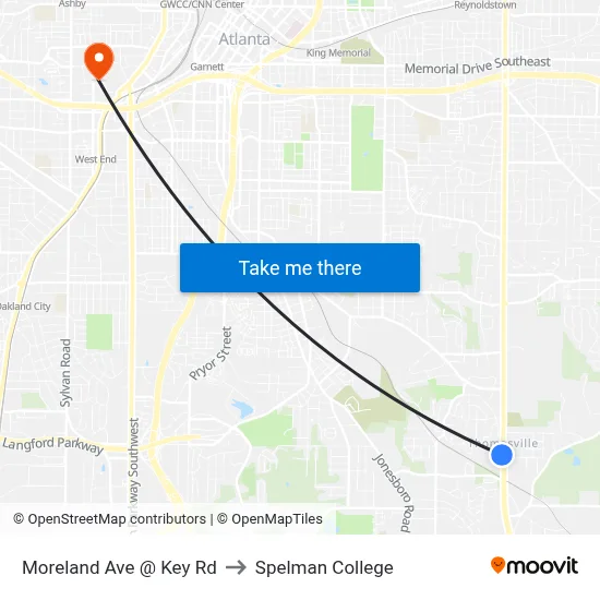 Moreland Ave @ Key Rd to Spelman College map
