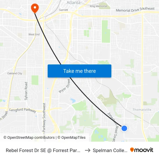 Rebel Forest Dr SE @ Forrest Park Rd to Spelman College map