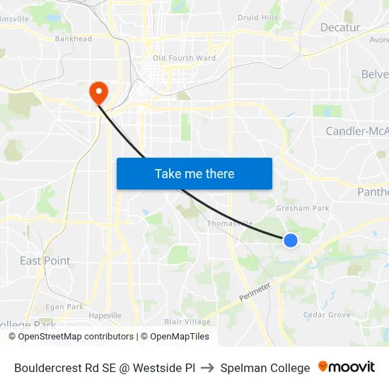 Bouldercrest Rd SE @ Westside Pl to Spelman College map