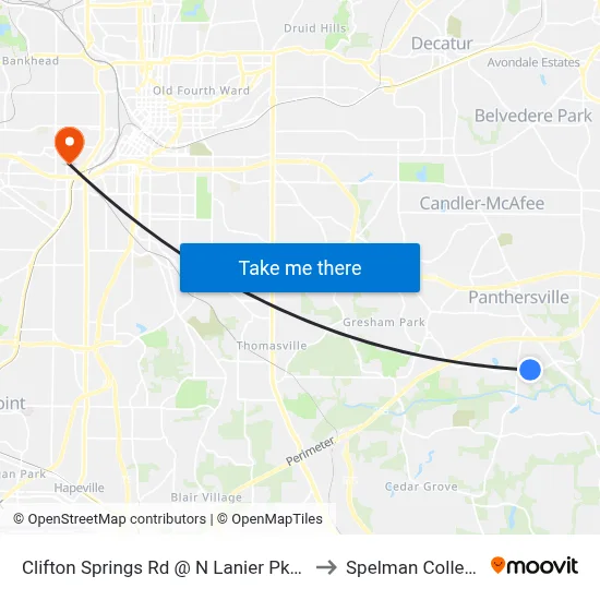 Clifton Springs Rd @ N Lanier Pkwy to Spelman College map