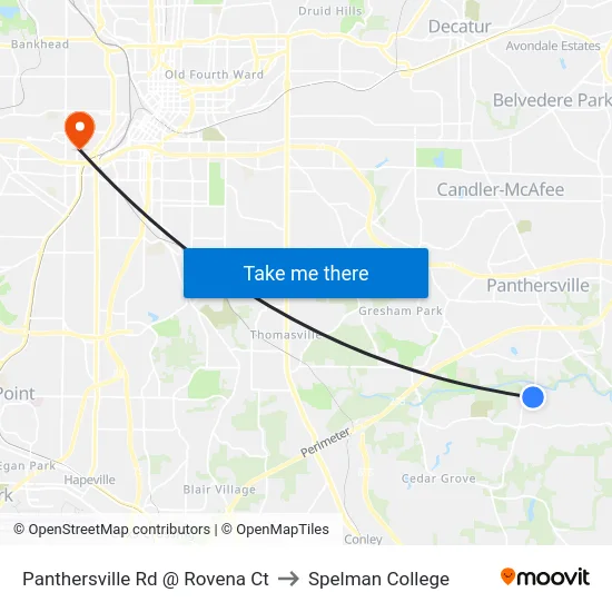 Panthersville Rd @ Rovena Ct to Spelman College map