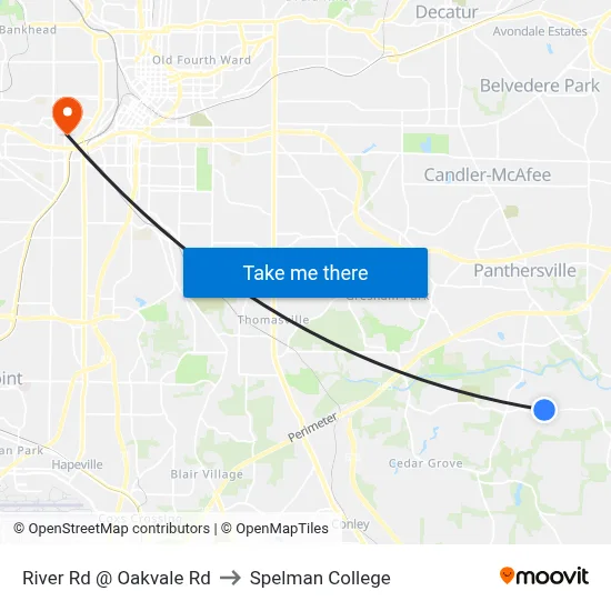 River Rd @ Oakvale Rd to Spelman College map