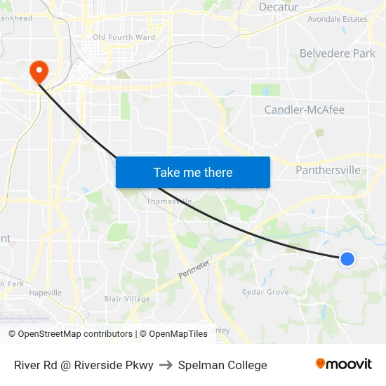 River Rd @ Riverside Pkwy to Spelman College map