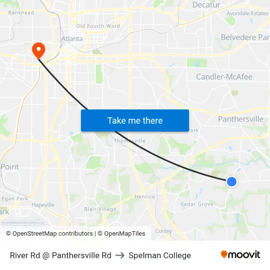 River Rd @ Panthersville Rd to Spelman College map