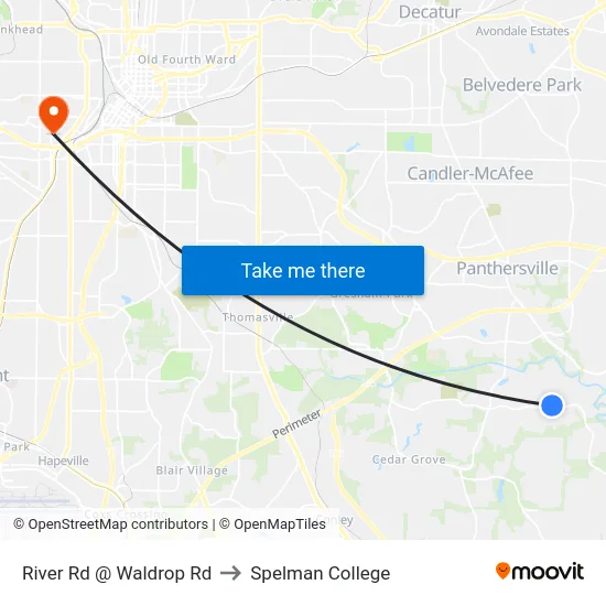 River Rd @ Waldrop Rd to Spelman College map