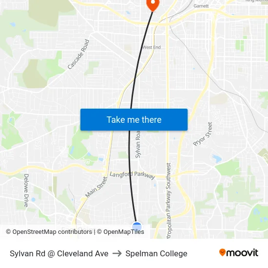 Sylvan Rd @ Cleveland Ave to Spelman College map
