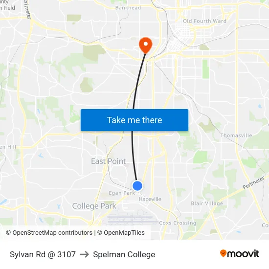 Sylvan Rd @ 3107 to Spelman College map