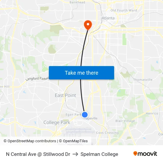 N Central Ave @ Stillwood Dr to Spelman College map