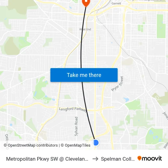 Metropolitan Pkwy SW @ Cleveland Ave S to Spelman College map