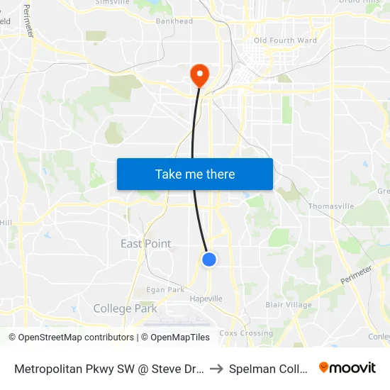 Metropolitan Pkwy SW @ Steve Dr SW to Spelman College map