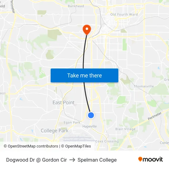 Dogwood Dr @ Gordon Cir to Spelman College map