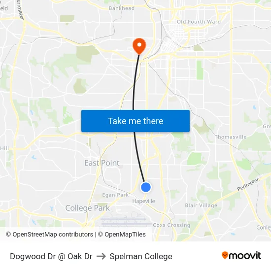 Dogwood Dr @ Oak Dr to Spelman College map