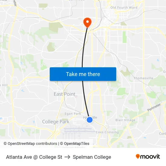 Atlanta Ave @ College St to Spelman College map
