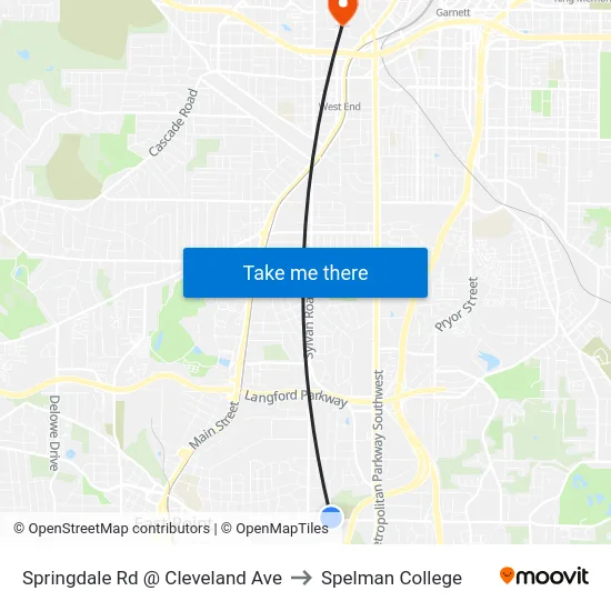Springdale Rd @ Cleveland Ave to Spelman College map