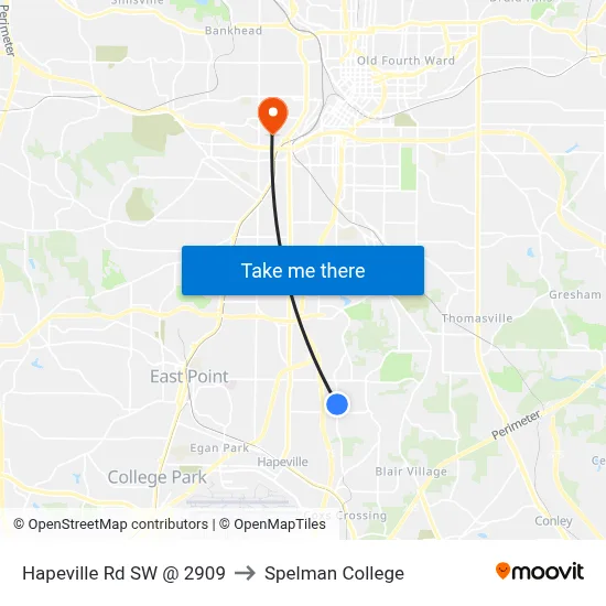 Hapeville Rd SW @ 2909 to Spelman College map