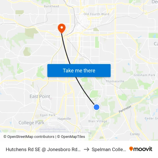 Hutchens Rd SE @ Jonesboro Rd SE to Spelman College map
