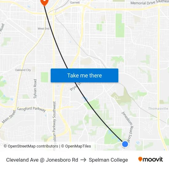 Cleveland Ave @ Jonesboro Rd to Spelman College map
