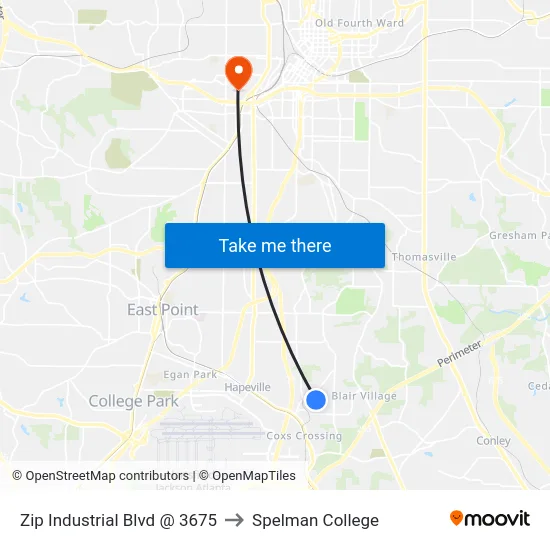 Zip Industrial Blvd @ 3675 to Spelman College map
