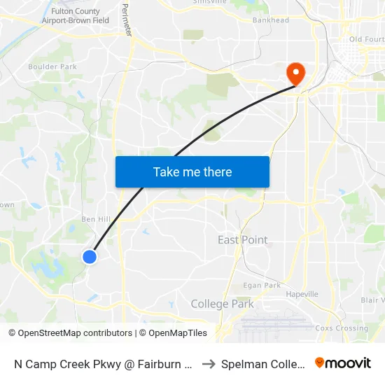 N Camp Creek Pkwy @ Fairburn Rd to Spelman College map