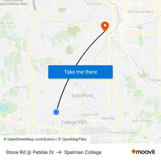 Stone Rd @ Pebble Dr to Spelman College map