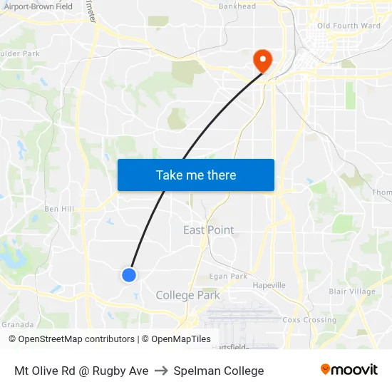 Mt Olive Rd @ Rugby Ave to Spelman College map