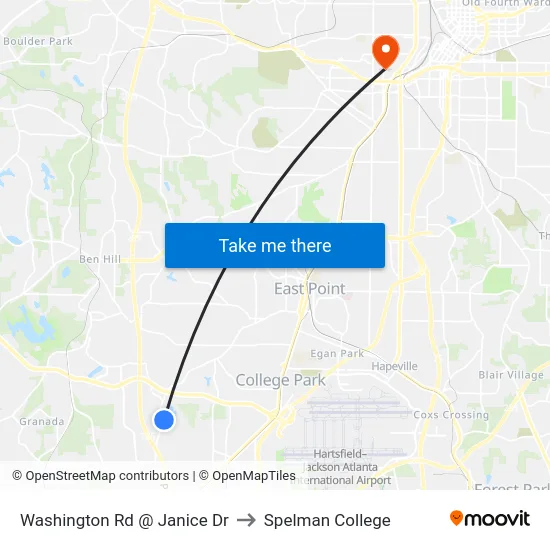 Washington Rd @ Janice Dr to Spelman College map