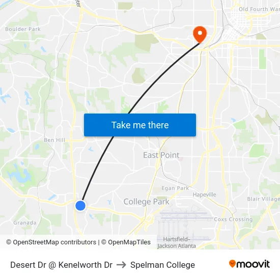 Desert Dr @ Kenelworth Dr to Spelman College map