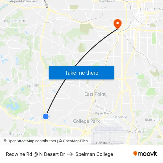 Redwine Rd @ N Desert Dr to Spelman College map