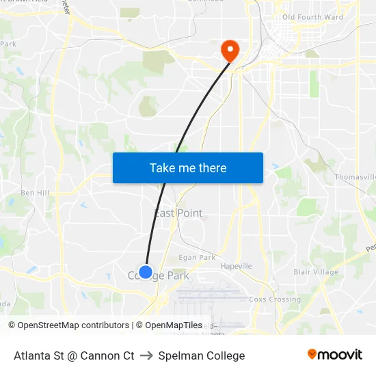 Atlanta St @ Cannon Ct to Spelman College map