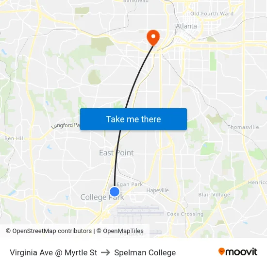 Virginia Ave @ Myrtle St to Spelman College map