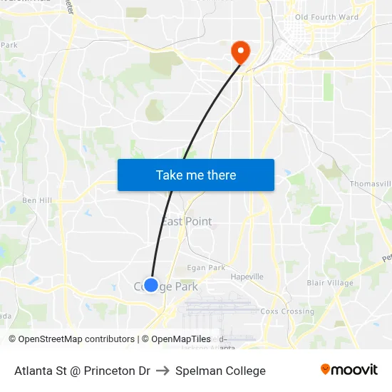 Atlanta St @ Princeton Dr to Spelman College map