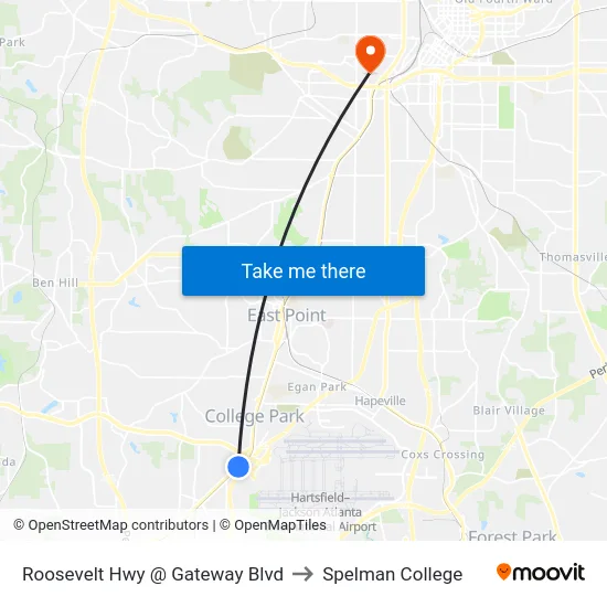 Roosevelt Hwy @ Gateway Blvd to Spelman College map