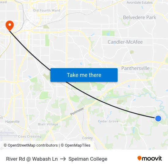 River Rd @ Wabash Ln to Spelman College map