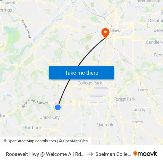 Roosevelt Hwy @ Welcome All Rd SW to Spelman College map