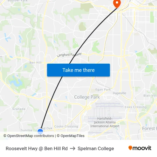 Roosevelt Hwy @ Ben Hill Rd to Spelman College map