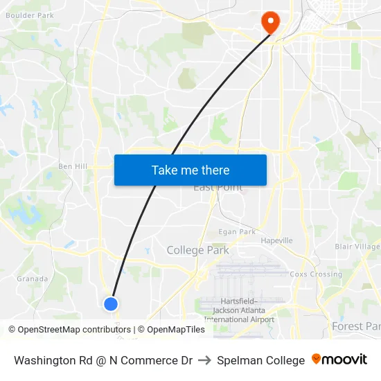 Washington Rd @ N Commerce Dr to Spelman College map