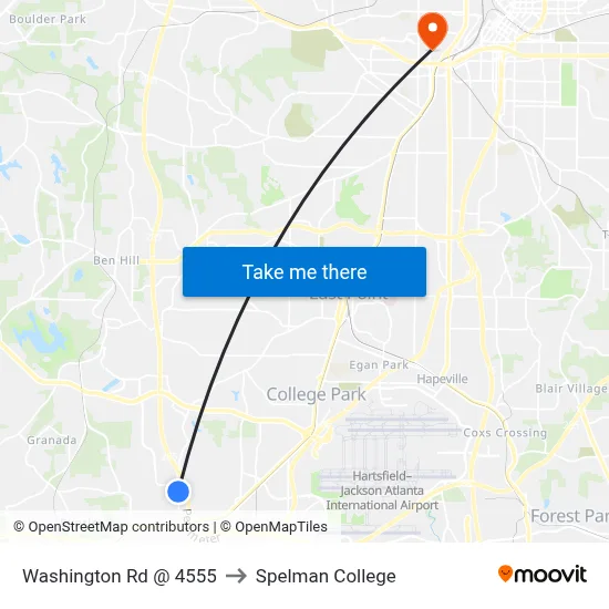 Washington Rd @ 4555 to Spelman College map