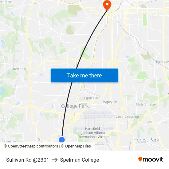 Sullivan Rd @2301 to Spelman College map