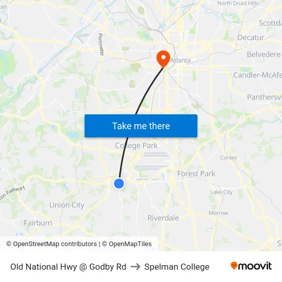 Old National Hwy @ Godby Rd to Spelman College map