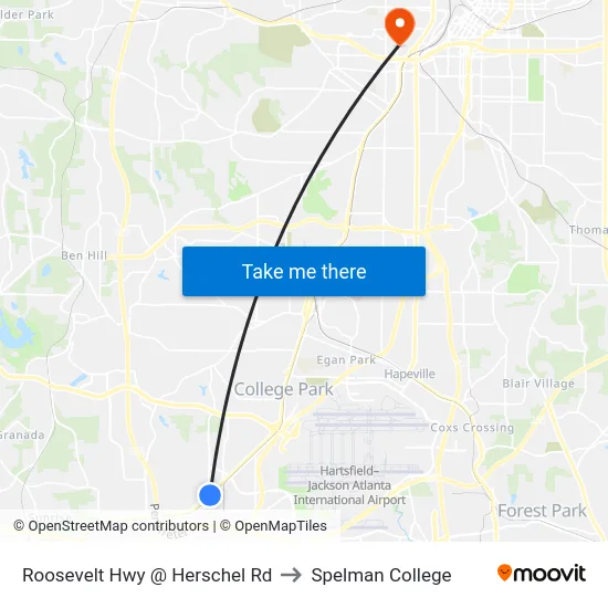 Roosevelt Hwy @ Herschel Rd to Spelman College map