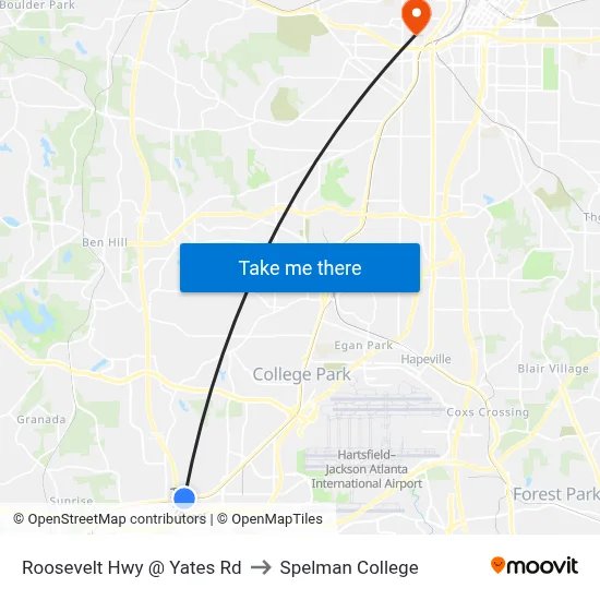 Roosevelt Hwy @ Yates Rd to Spelman College map