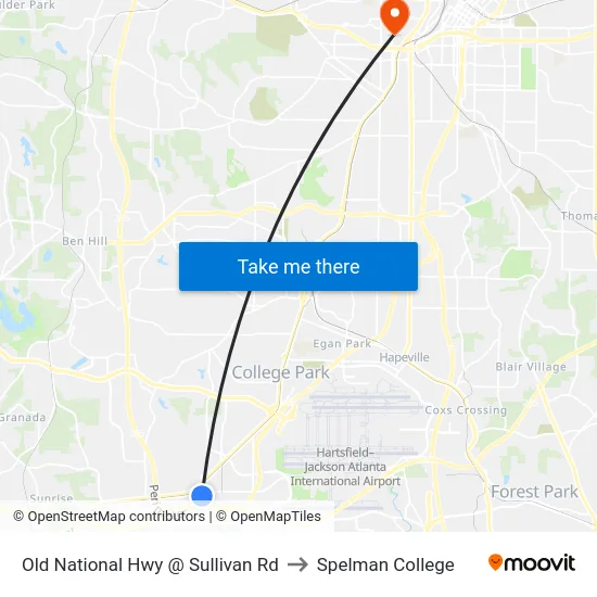 Old National Hwy @ Sullivan Rd to Spelman College map