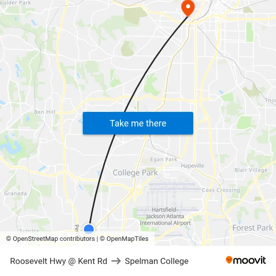 Roosevelt Hwy @ Kent Rd to Spelman College map