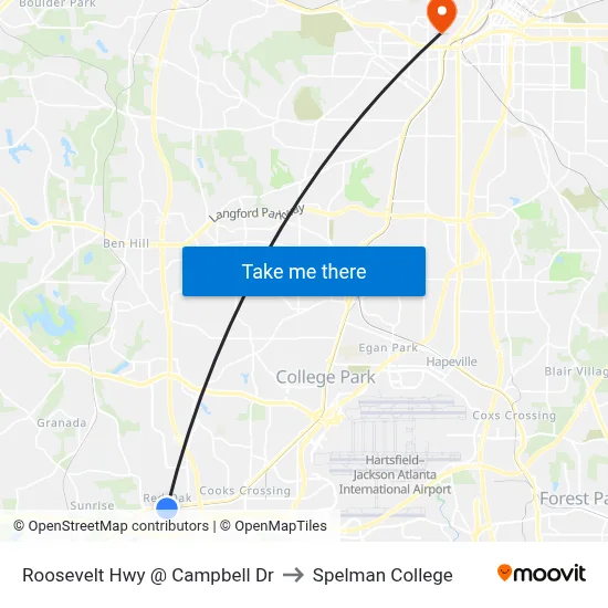 Roosevelt Hwy @ Campbell Dr to Spelman College map