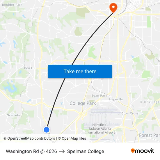 Washington Rd @ 4626 to Spelman College map
