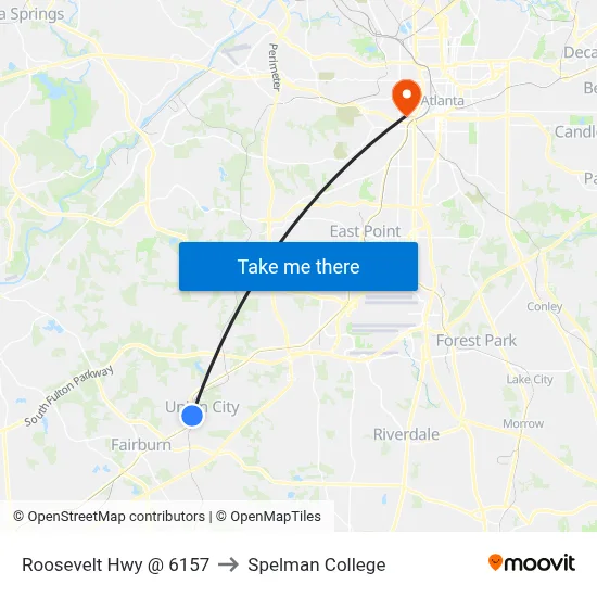 Roosevelt Hwy @ 6157 to Spelman College map