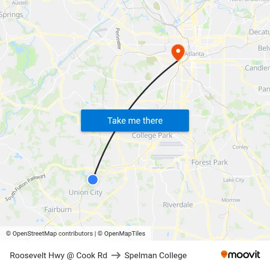 Roosevelt Hwy @ Cook Rd to Spelman College map