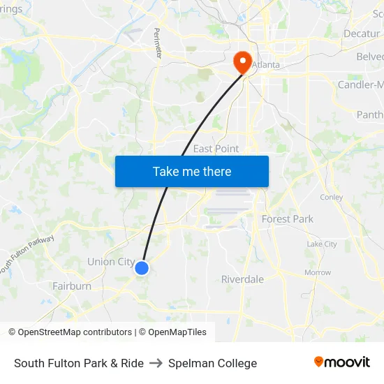 South Fulton Park & Ride to Spelman College map